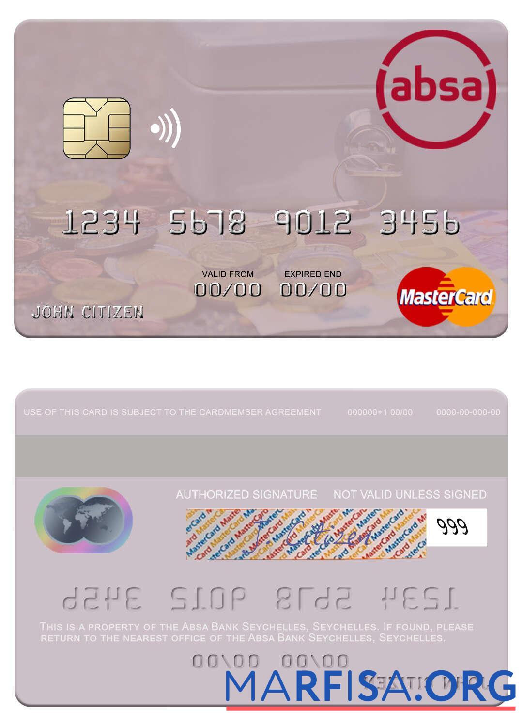 Printable Seychelles Absa Bank Seychelles mastercard download for verification